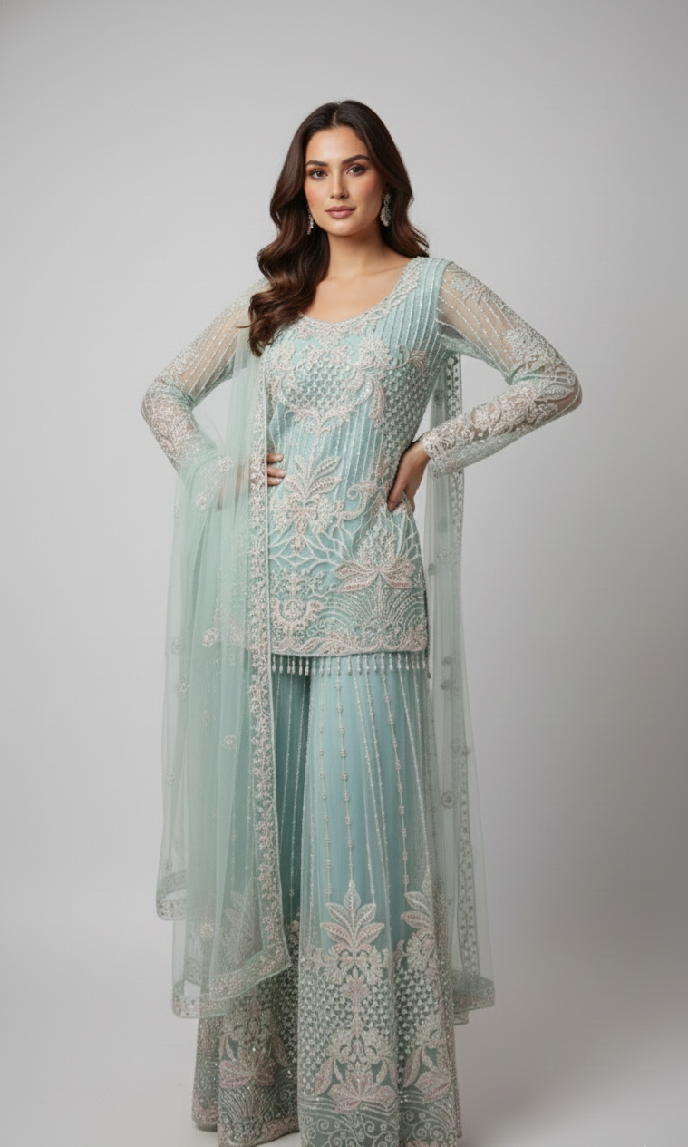 Pastel Aqua Sharara Set