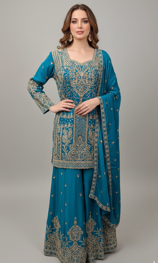 Teal Blue Sharara Set