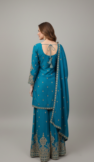 Teal Blue Sharara Set