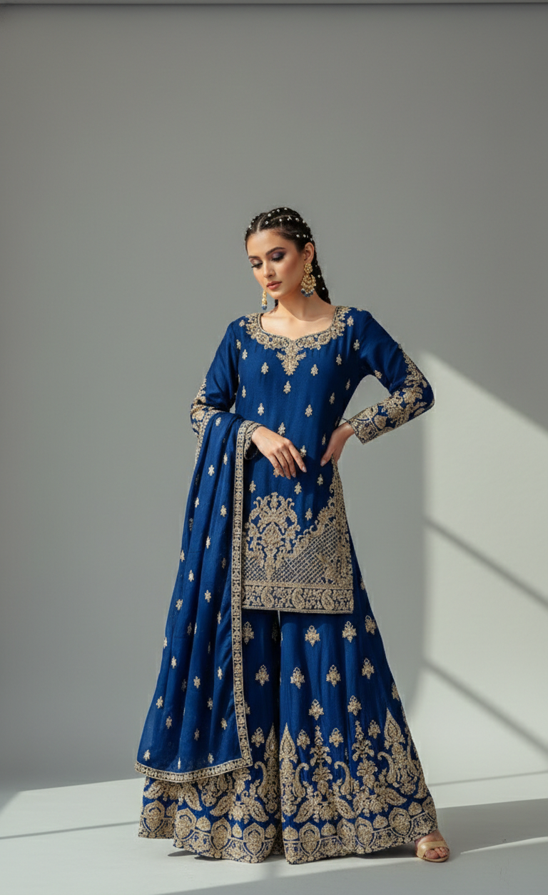 Cobalt Blue Sharara Set