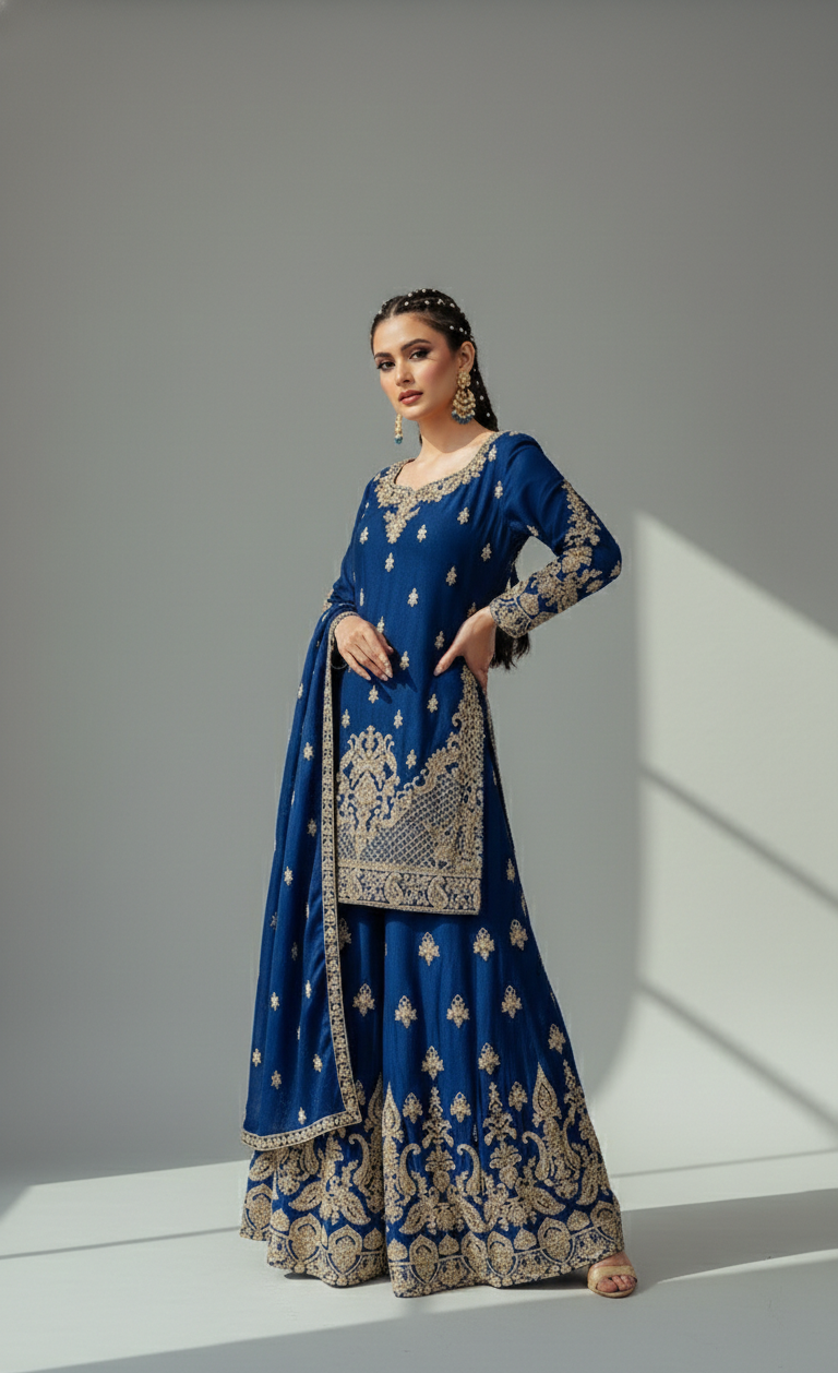 Cobalt Blue Sharara Set