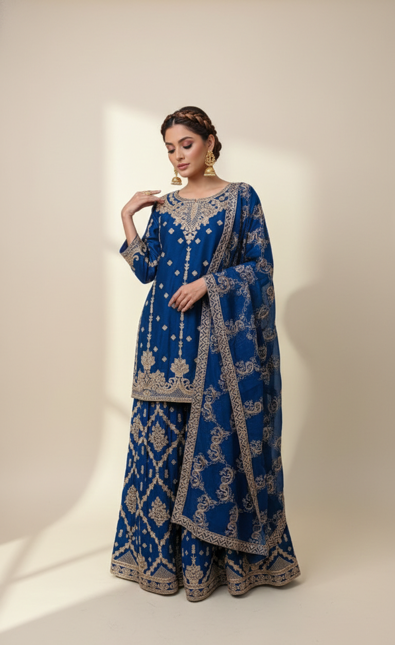 Navy Blue Sharara Set
