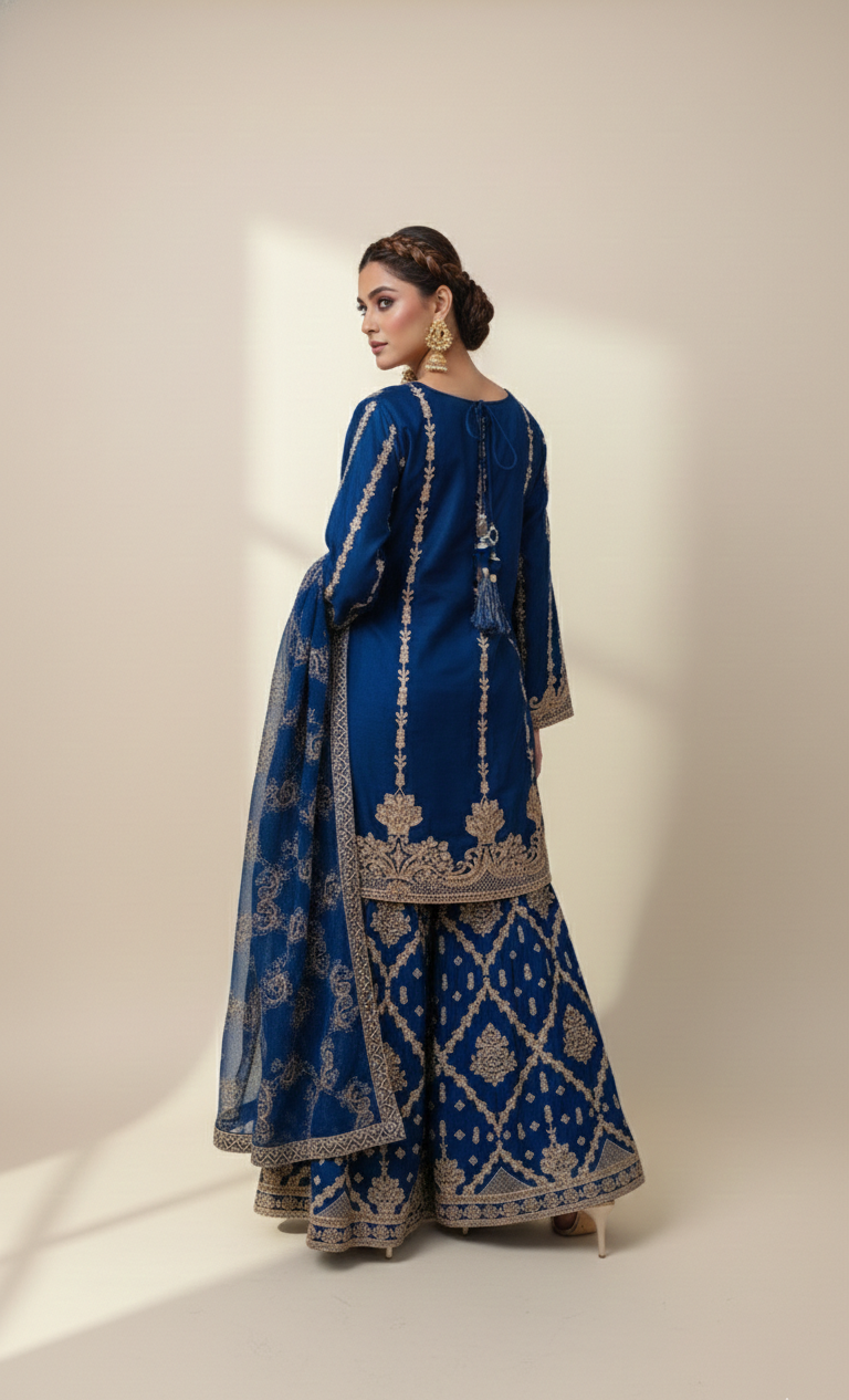 Navy Blue Sharara Set