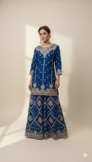 Navy Blue Sharara Set