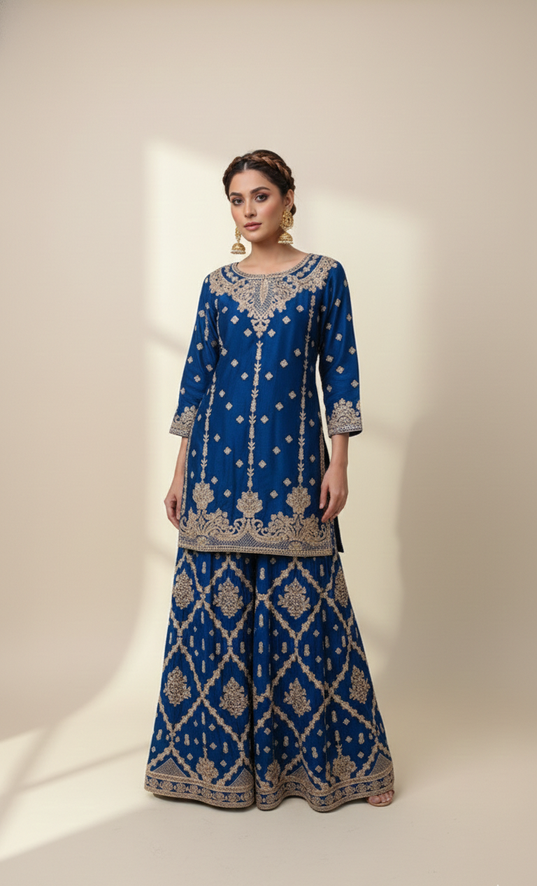 Navy Blue Sharara Set