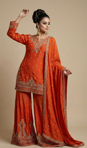 Orange silk sharara
