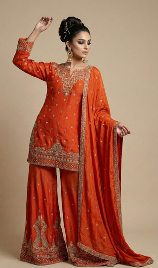 Orange silk sharara