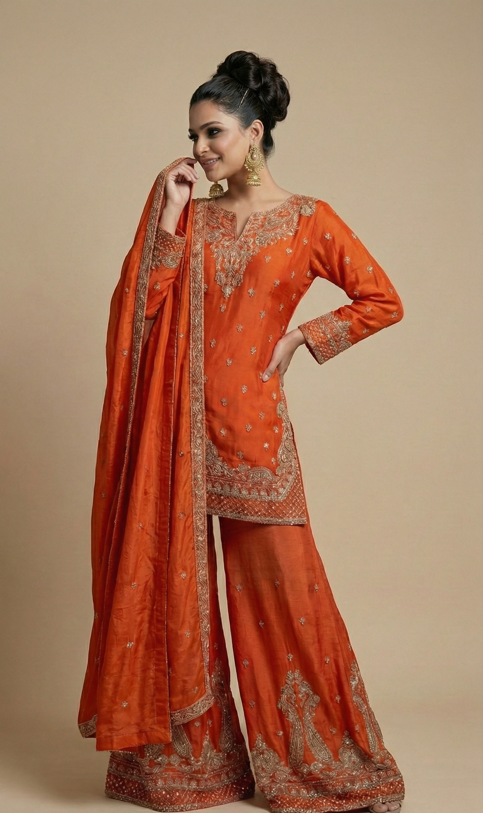 Orange silk sharara