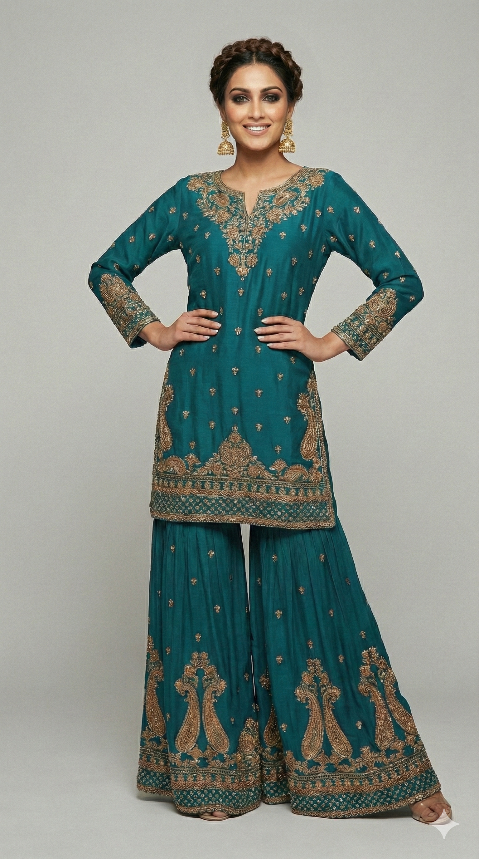 Solid Teal Sharara Set