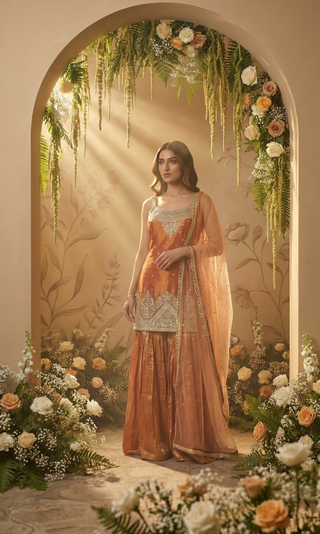 Amber Orange Sharara Set