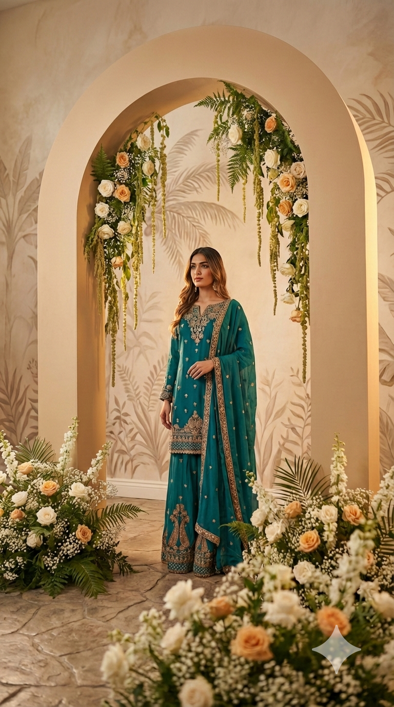 Solid Teal Sharara Set