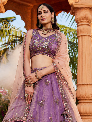 Tissue Fabric Sequinse embroidery Semi-Stitched Lehenga choli & Dupatta