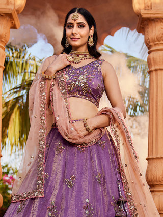 Tissue Fabric Sequinse embroidery Semi-Stitched Lehenga choli & Dupatta