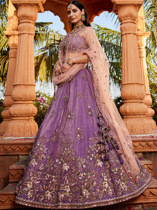 Tissue Fabric Sequinse embroidery Semi-Stitched Lehenga choli & Dupatta
