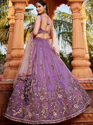Tissue Fabric Sequinse embroidery Semi-Stitched Lehenga choli & Dupatta