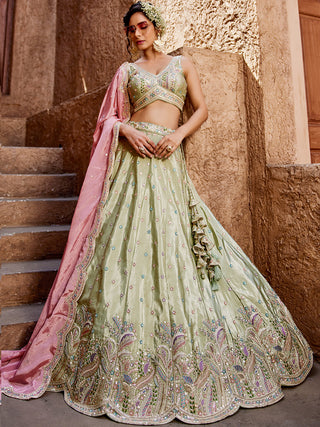 Satin Silk  Fabric Sequins embroidery Semi-Stitched Lehenga choli & Dupatta
