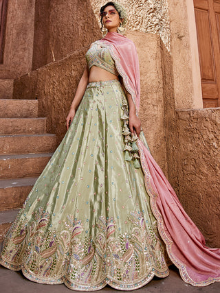 Satin Silk  Fabric Sequins embroidery Semi-Stitched Lehenga choli & Dupatta