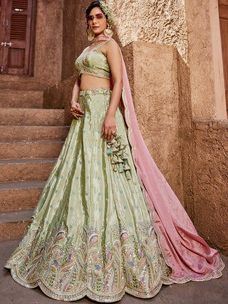 Satin Silk  Fabric Sequins embroidery Semi-Stitched Lehenga choli & Dupatta