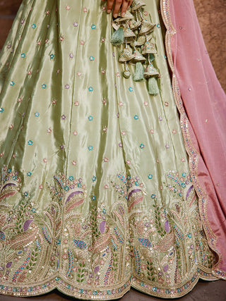 Satin Silk  Fabric Sequins embroidery Semi-Stitched Lehenga choli & Dupatta