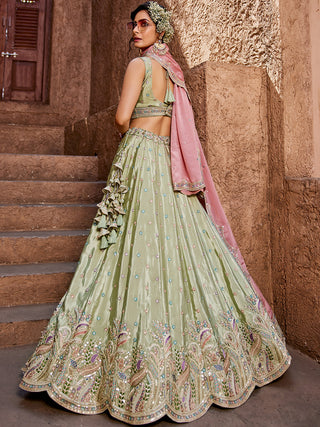 Satin Silk  Fabric Sequins embroidery Semi-Stitched Lehenga choli & Dupatta