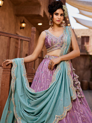 Satin Silk  Fabric Sequins embroidery Semi-Stitched Lehenga choli & Dupatta