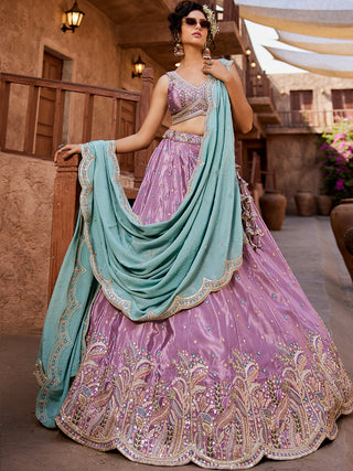 Satin Silk  Fabric Sequins embroidery Semi-Stitched Lehenga choli & Dupatta