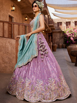 Satin Silk  Fabric Sequins embroidery Semi-Stitched Lehenga choli & Dupatta