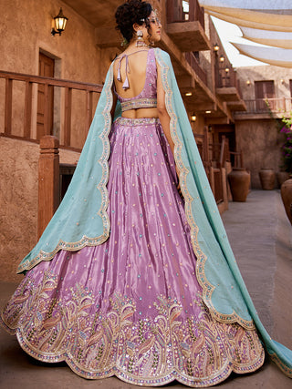 Satin Silk  Fabric Sequins embroidery Semi-Stitched Lehenga choli & Dupatta