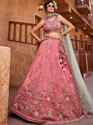 Tissue Fabric Sequinse embroidery Semi-Stitched Lehenga choli & Dupatta