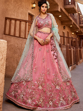 Tissue Fabric Sequinse embroidery Semi-Stitched Lehenga choli & Dupatta