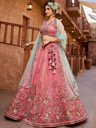 Tissue Fabric Sequinse embroidery Semi-Stitched Lehenga choli & Dupatta