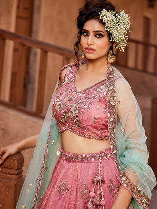 Tissue Fabric Sequinse embroidery Semi-Stitched Lehenga choli & Dupatta