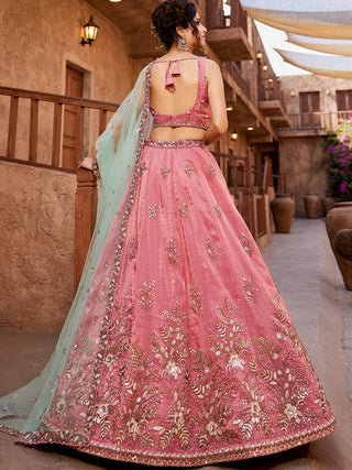 Tissue Fabric Sequinse embroidery Semi-Stitched Lehenga choli & Dupatta