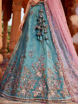 Tissue Fabric Sequinse embroidery Semi-Stitched Lehenga choli & Dupatta
