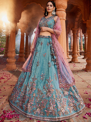 Tissue Fabric Sequinse embroidery Semi-Stitched Lehenga choli & Dupatta