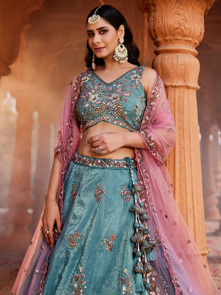 Tissue Fabric Sequinse embroidery Semi-Stitched Lehenga choli & Dupatta