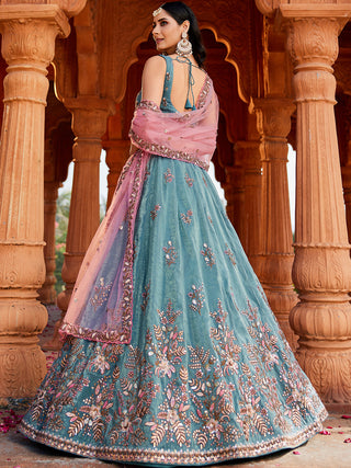 Tissue Fabric Sequinse embroidery Semi-Stitched Lehenga choli & Dupatta
