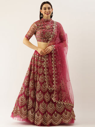 Rosegold Net Embroidered Mirror Lehenga