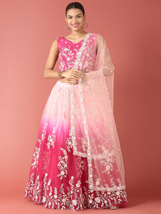 Rose Tone Shadding Net Sequinse Work Lehenga