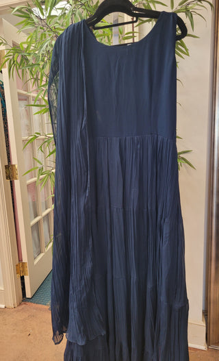 Blue sequined Georgette Gown with belt