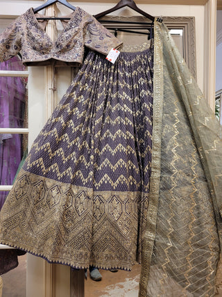 Purple and olive green Lehenga In Georgette With Heavy Sequence work