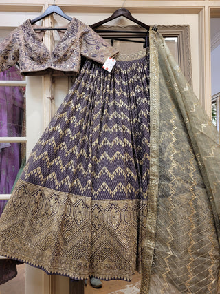 Purple and olive green Lehenga In Georgette With Heavy Sequence work