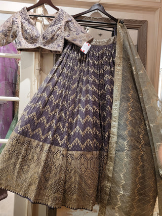 Purple and olive green Lehenga In Georgette With Heavy Sequence work