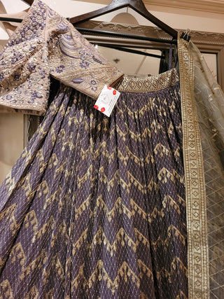 Purple and olive green Lehenga In Georgette With Heavy Sequence work