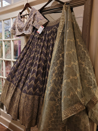Purple and olive green Lehenga In Georgette With Heavy Sequence work