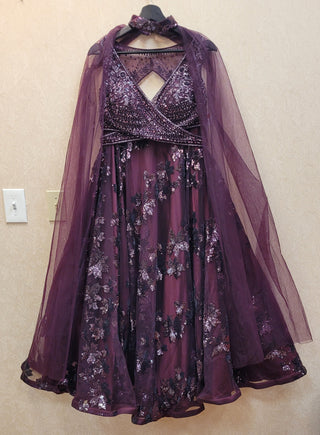 Wine color Lehenga In Soft Net in sequins