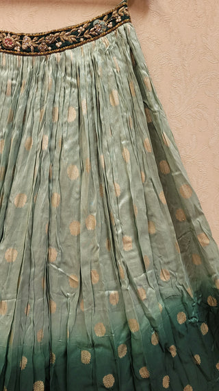 Green Lehenga In Pure raw silk With Hand Work