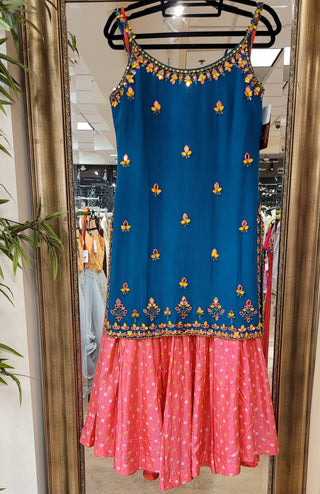 Embroidery Blue Georgette sharara set