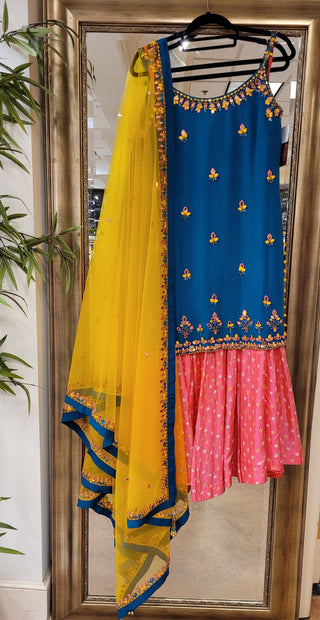 Embroidery Blue Georgette sharara set