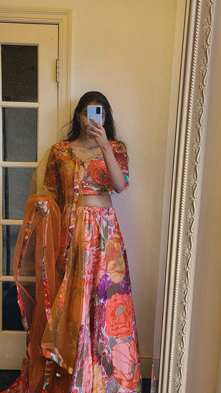 Vibrant Floral Embroidered Lehenga Set